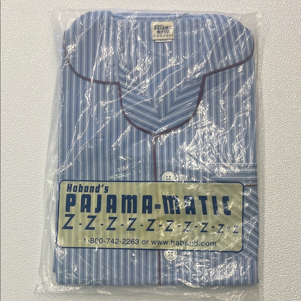 Vintage Haband Men's Blue and White Striped Pajama Set Size Large